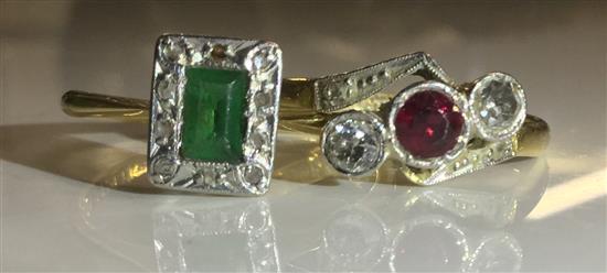 2 x 18ct gold gem set rings